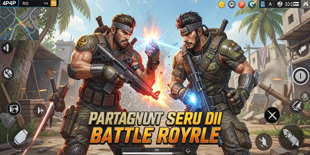 Screenshot utama dari gameplay battle royale yang mendebarkan