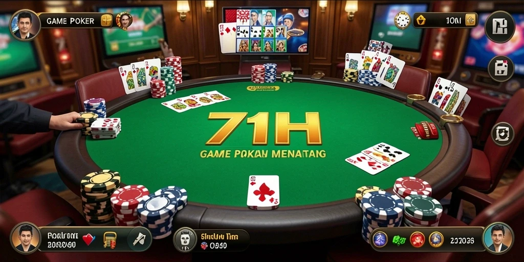 Gameplay Poker menegangkan di aplikasi 71H dengan pemain berkompetisi.