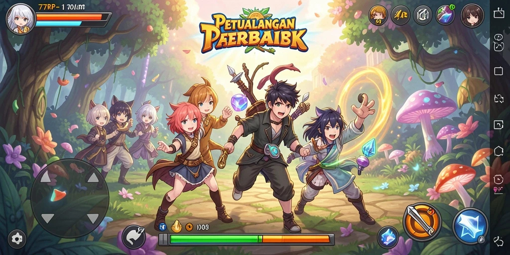 Screenshot gameplay 77RP menampilkan karakter anime dalam pertempuran seru.