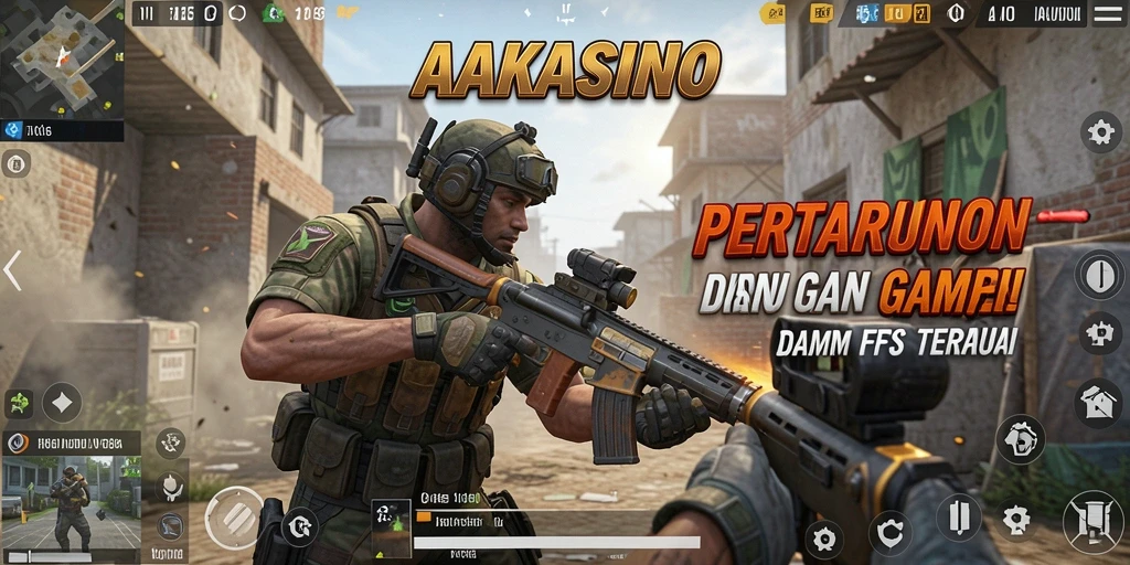 Tampilan gameplay seru AAKASINO dengan pertempuran FPS intens.