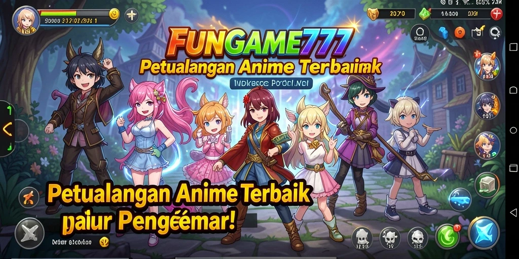 Tampilan gameplay seru dari FUNGAME777 dengan karakter anime ikonik.