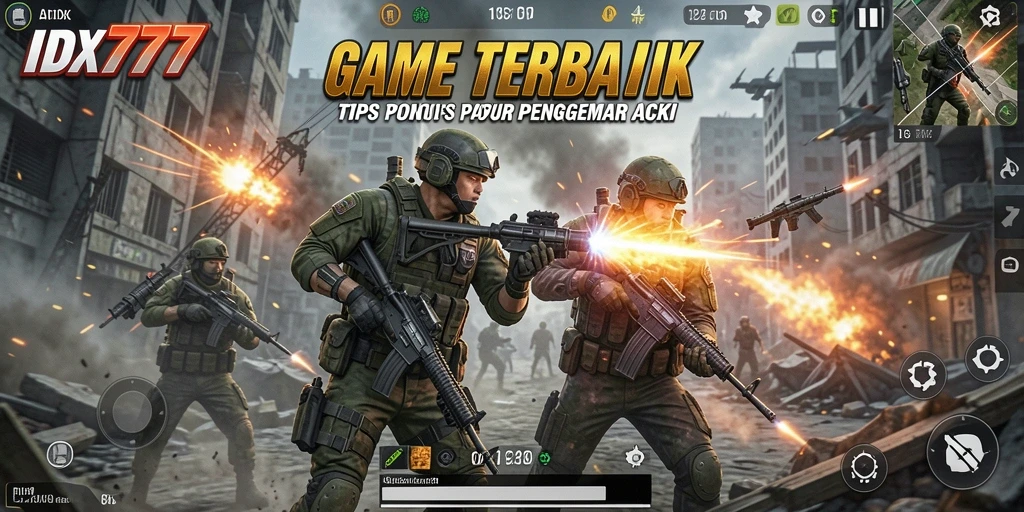 Tampilan screenshot IDX777 saat aksi pertempuran intens di gameplay TPS.