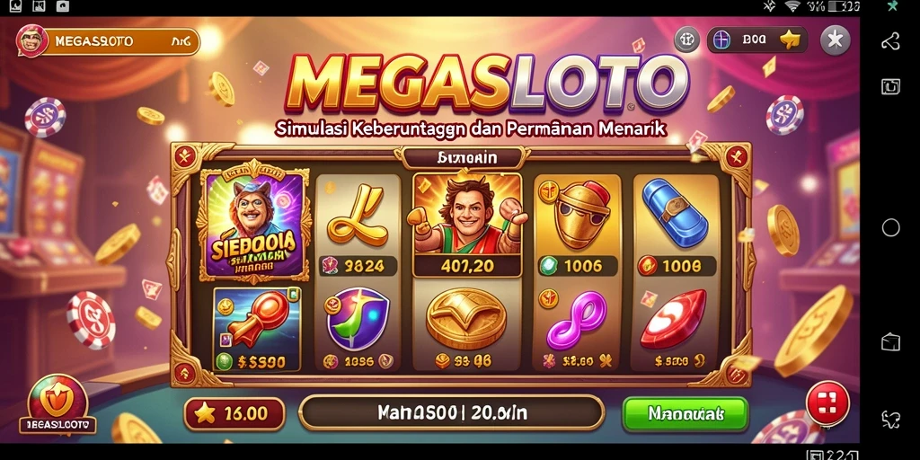 Tampilan gameplay MEGASLOTO yang menarik dan penuh warna.