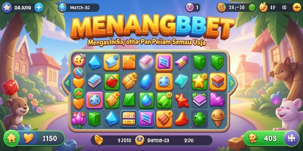 Tampilan gameplay seru MENANGBET dengan berbagai tantangan Match-3.