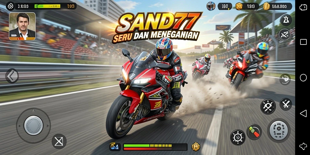 Screenshot seru dari gameplay balapan motor di SAND77.