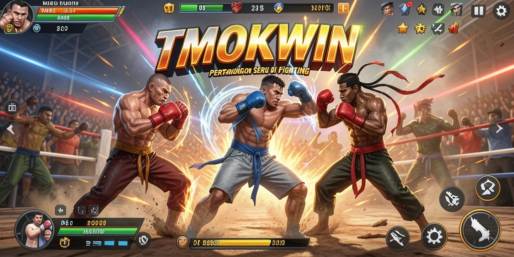 Gameplay seru TMOKWIN dengan karakter bertarung di arena