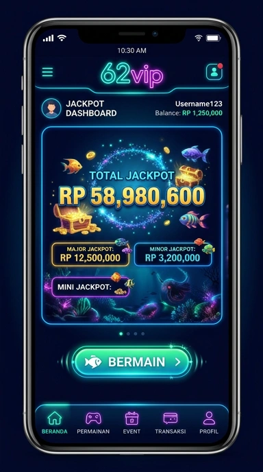 Screenshot antarmuka pengguna aplikasi 62vip yang intuitif.